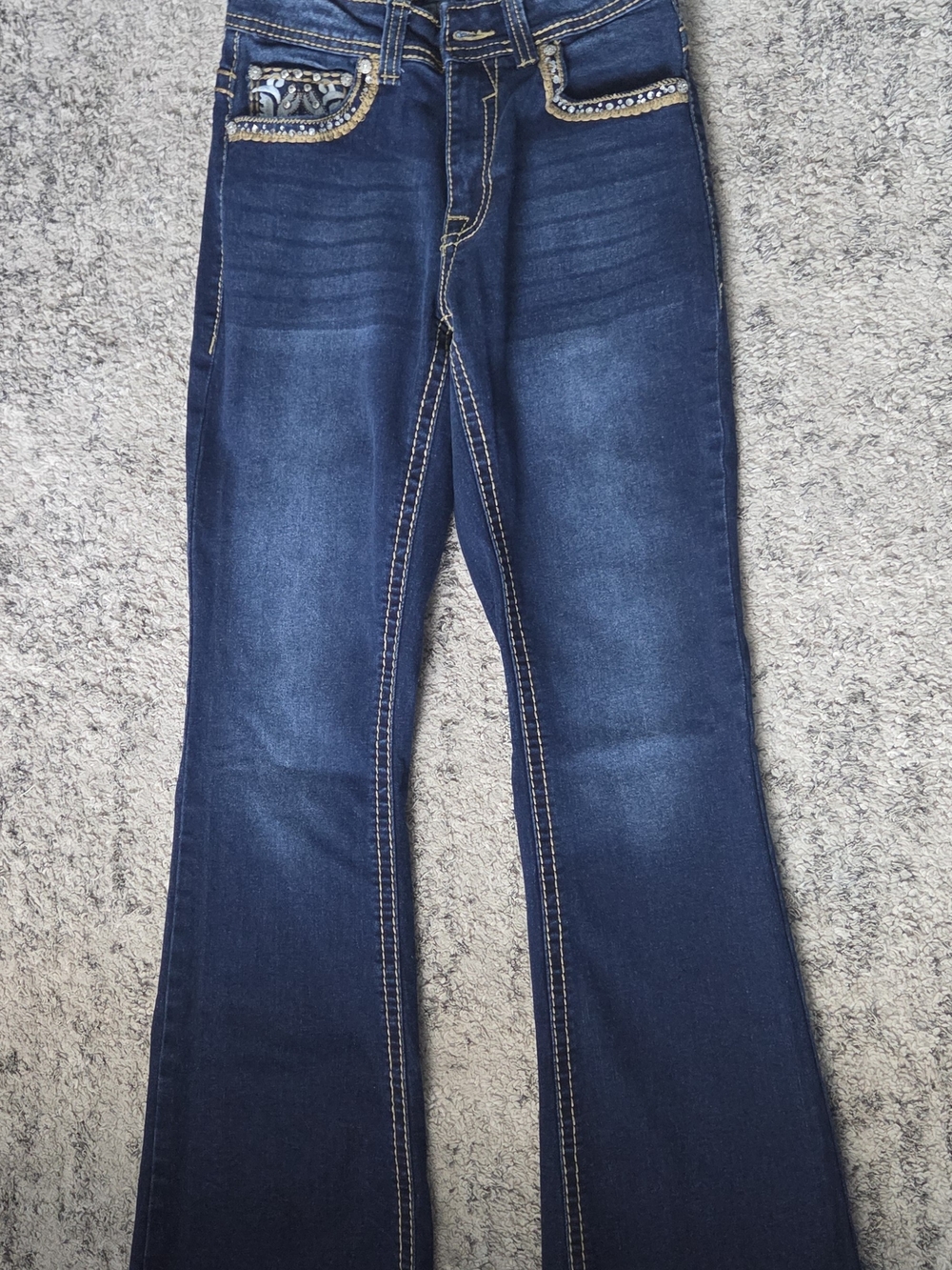 Embellished Dark Indigo Flare Jeans for Women